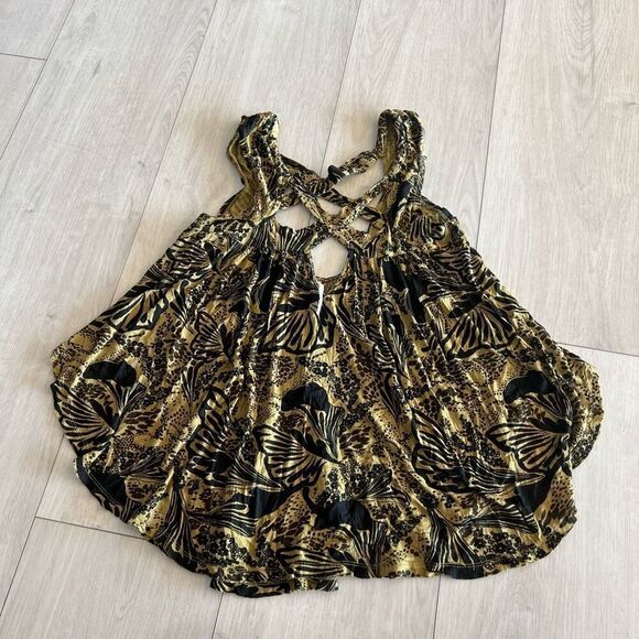 Free People Sugar Cane Strappy Cut Out Top XS Sleeveless Tank Flowy Green Black - Picture 1 of 8